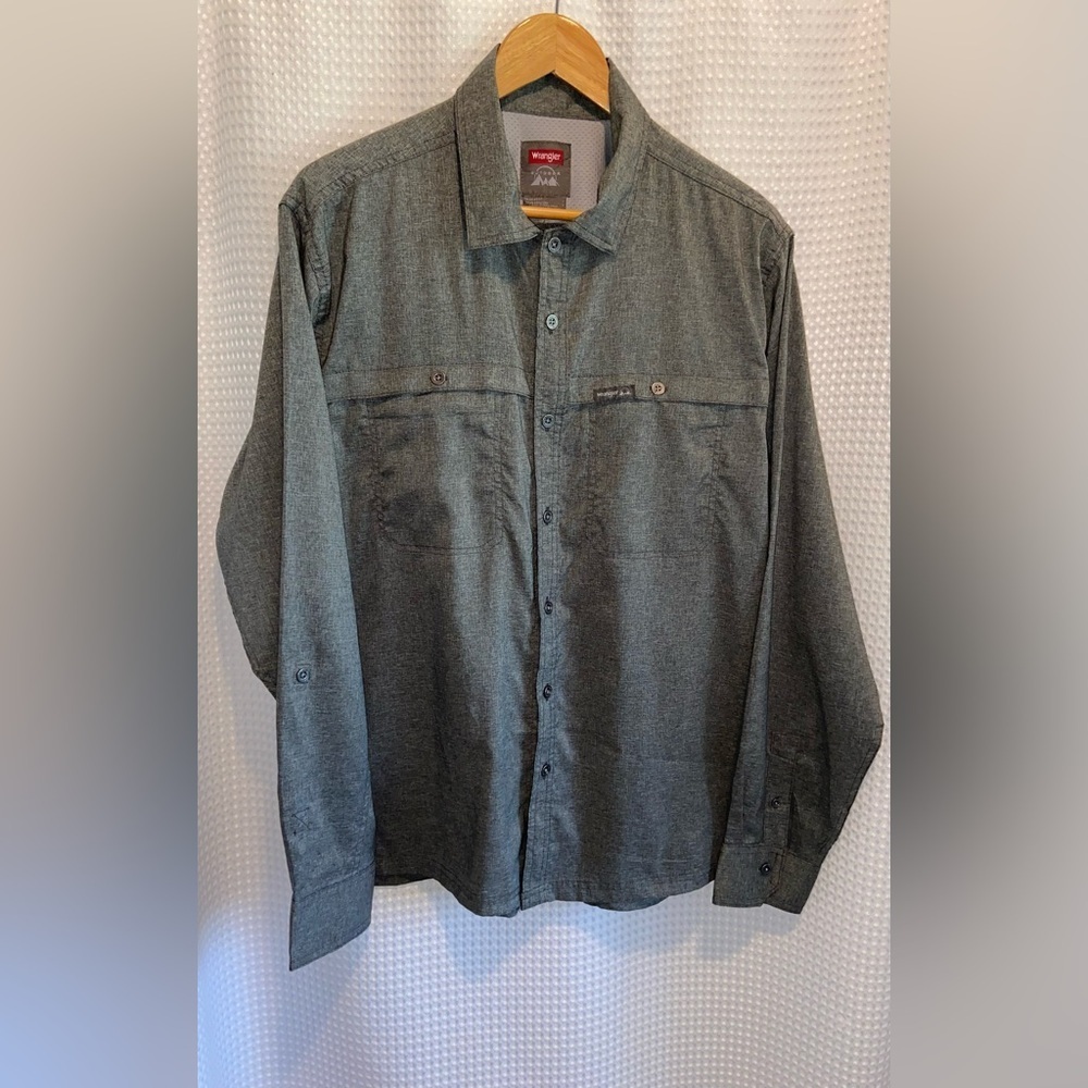 2/40$ Men’s Wrangler Outdoor‎ Long Sleeve Utility Camp gray shirt size Large